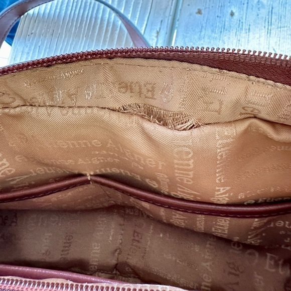 VINTAGE,AIGNER, CANVAS & LEATHER SHOULDER/ SATCHEL BAG.TAN WITH BURGUNDY LEATHER - Picture 13 of 13